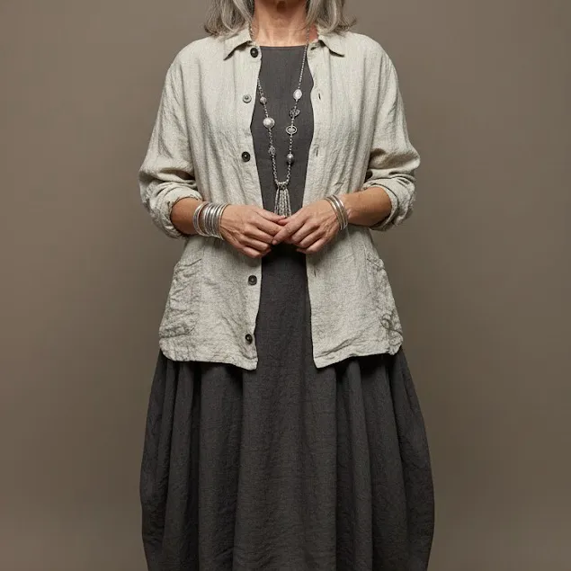 CP Shades Linen Shirt Medium Tan Earthy Lagenlook Coastal Boho Oversized Indie - Image 9