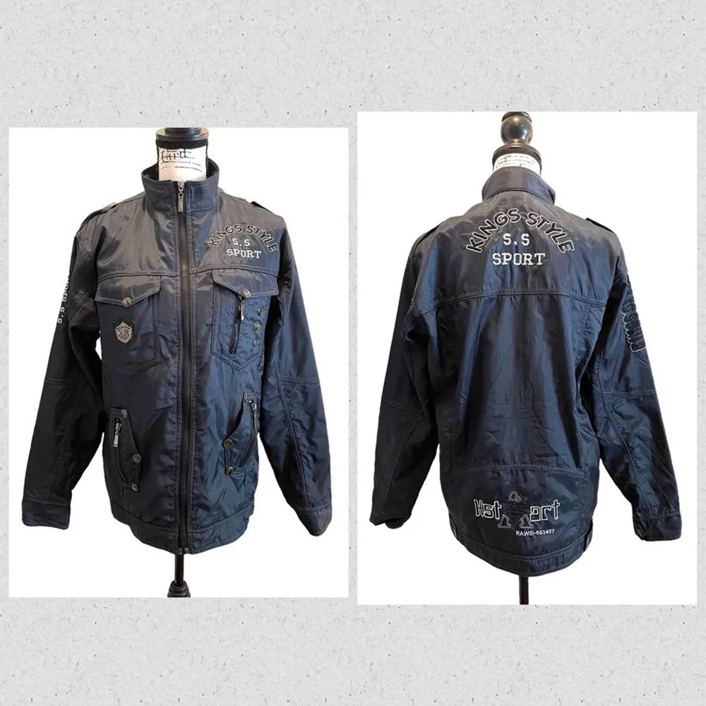 Vintage Streetwear Cherokee Bomber Military Jacket Black Medium MOTO Y2K aviator - Image 13