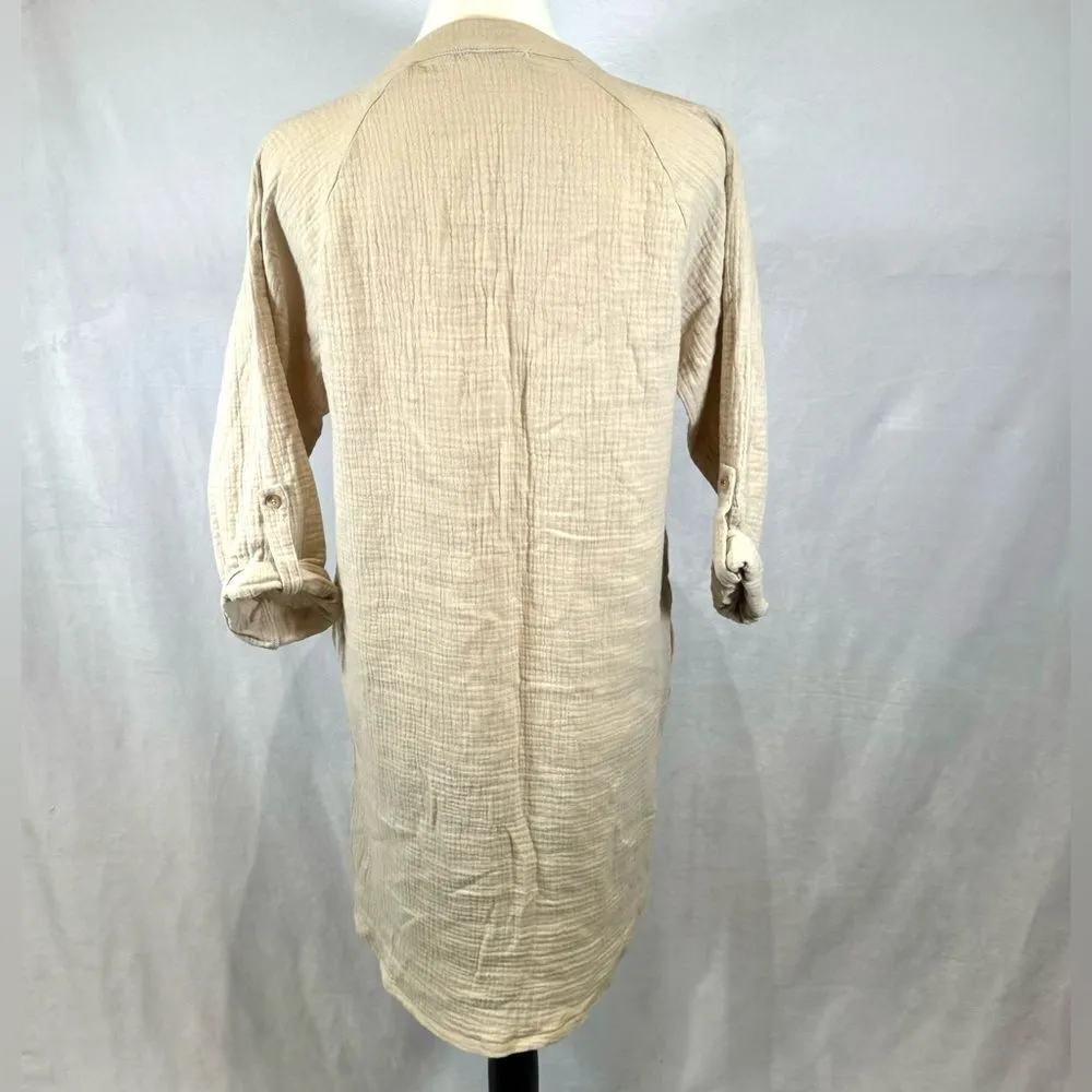 Solai the Label beige 100% cotton linen shirt dress with pockets size small Tan - Image 4