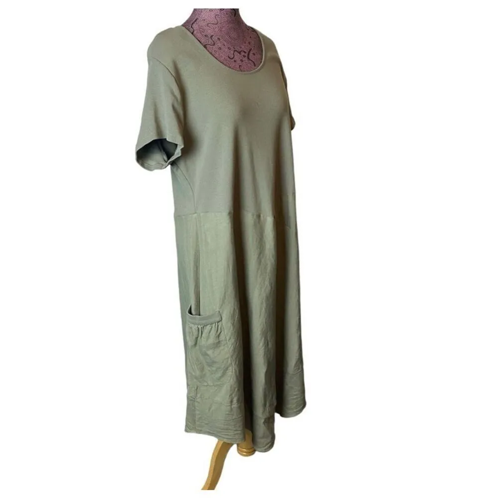 ✨Soft Surroundings Davina Linen Blend Midi Olive Green Sz XL Dress✨ - Image 4