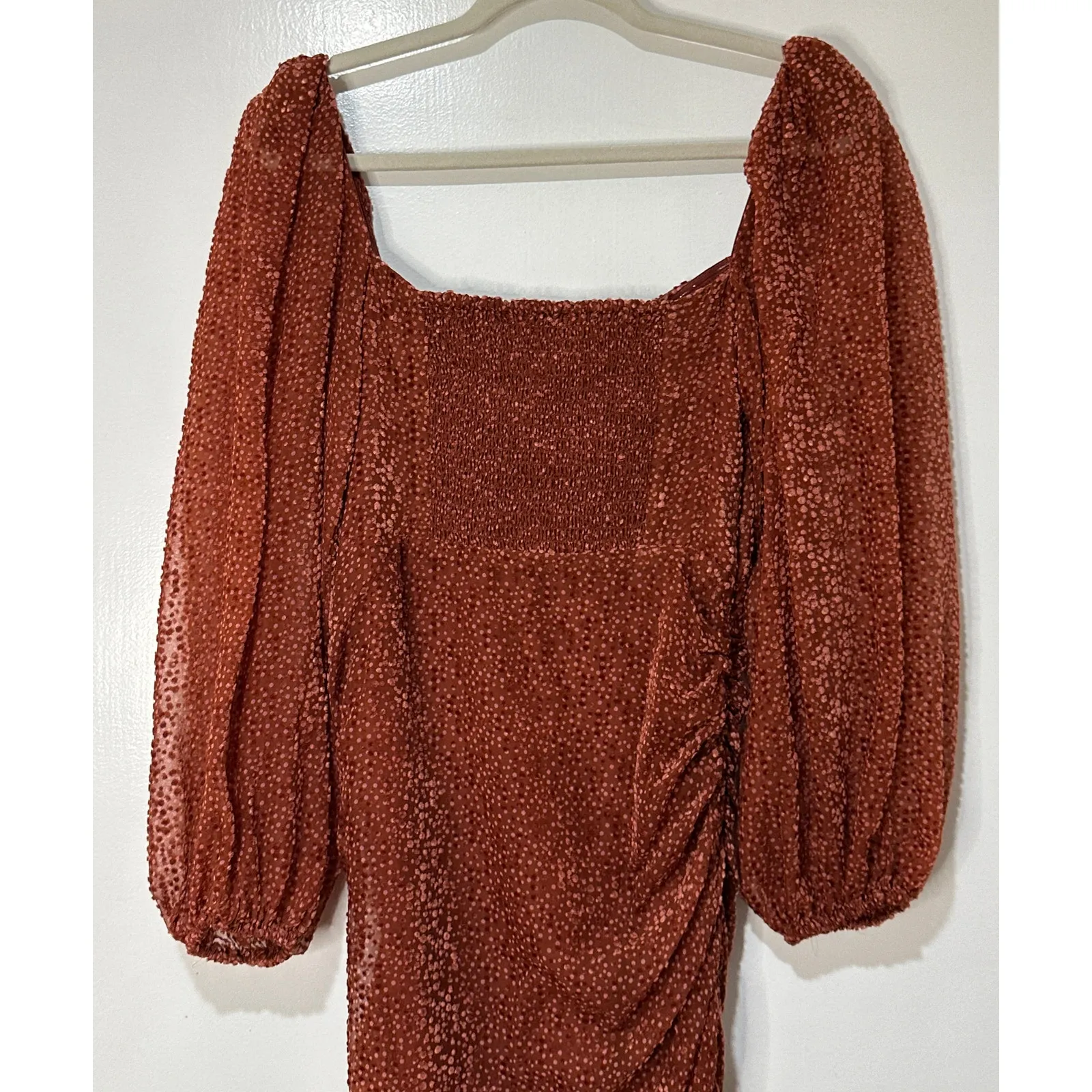 ASTR The Label Athens Ruched Puff Sleeve Burnout Velvet Midi Dress Sz Small NWT - Image 13