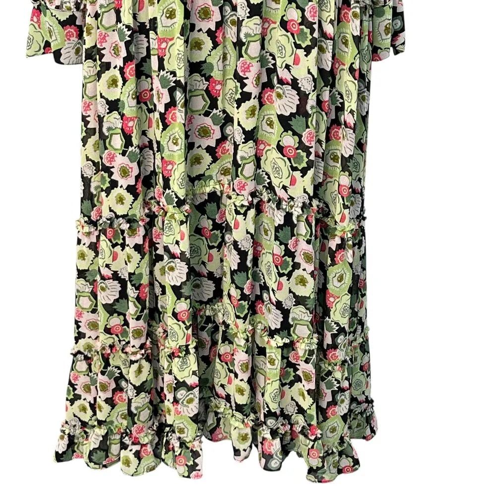 Cinq A Sept Lucille Tiered Ruffle Floral Midi Dress Abstract Green Prairie 0 NWT - Image 5