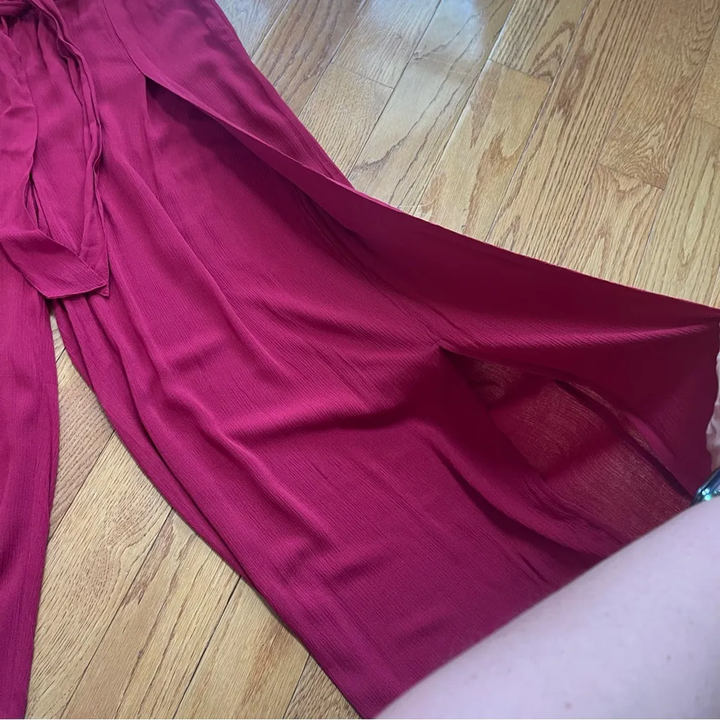 LOFT Wide Leg High waisted summer pants with side slits and tie waist belt Sz M - Image 5