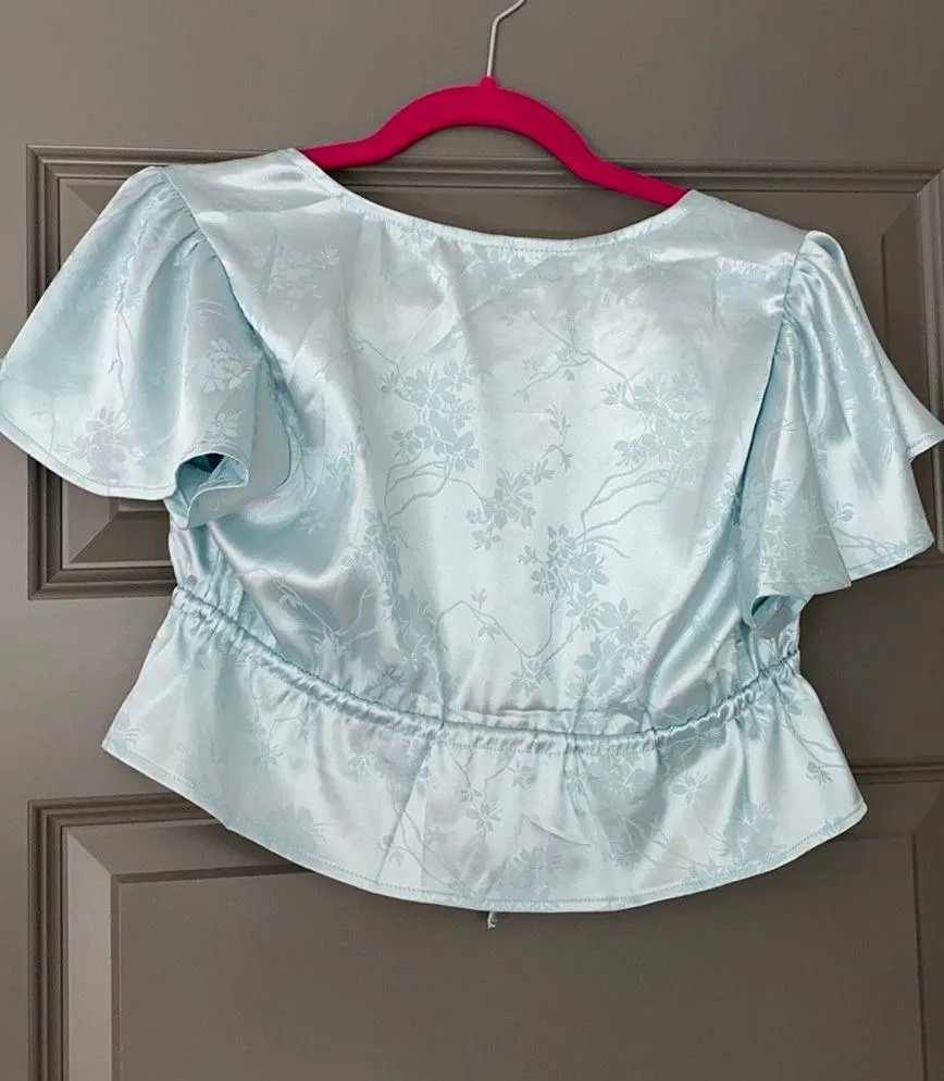 Blue Satin Tie Crop Top Size XS - Image 2