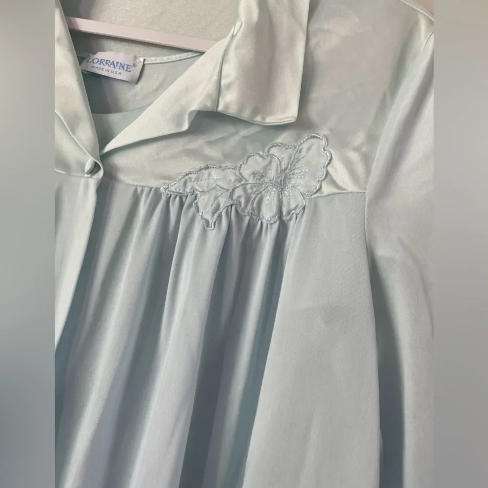 Vintage Lorraine Silky Nylon Peignoir Blue Flowy Robe & Nightgown Sz L Size L - Image 4