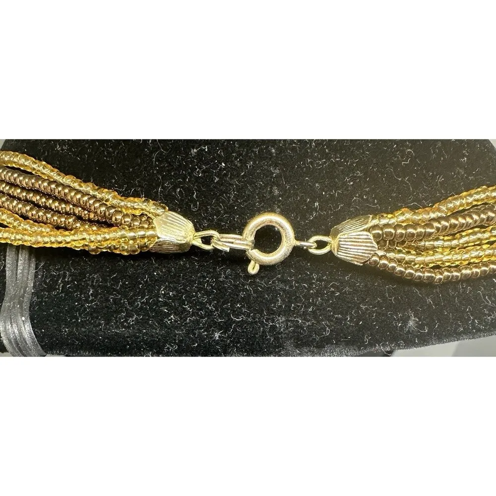 Golden Beaded Necklace Chunky Festive Multi strand Fashion Jewelry Dressy Layers Gold - Image 4