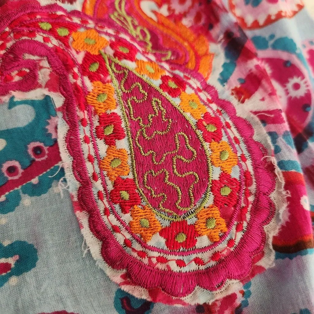 Paisley tiered pink blue dye Maxi Skirt mixed print patchwork Red Size M - Image 12