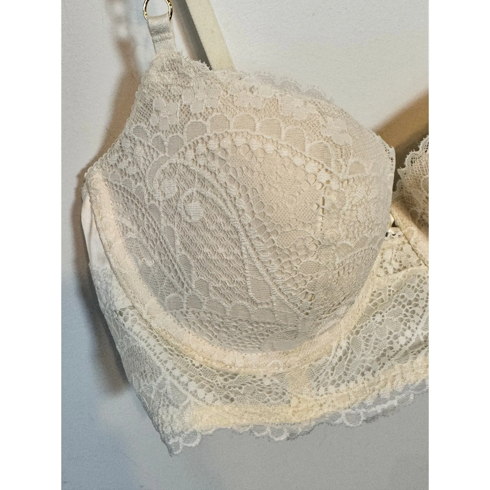 Aerie Womens Balconette Bra 34C Ivory Lace Underwire Full Coverage Padded NWT - Image 4