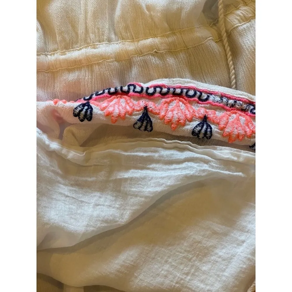 RD & Koko White And Pink Embroidered Rhinestone Tassel Cold Shoulder‎ Dress S - Image 13