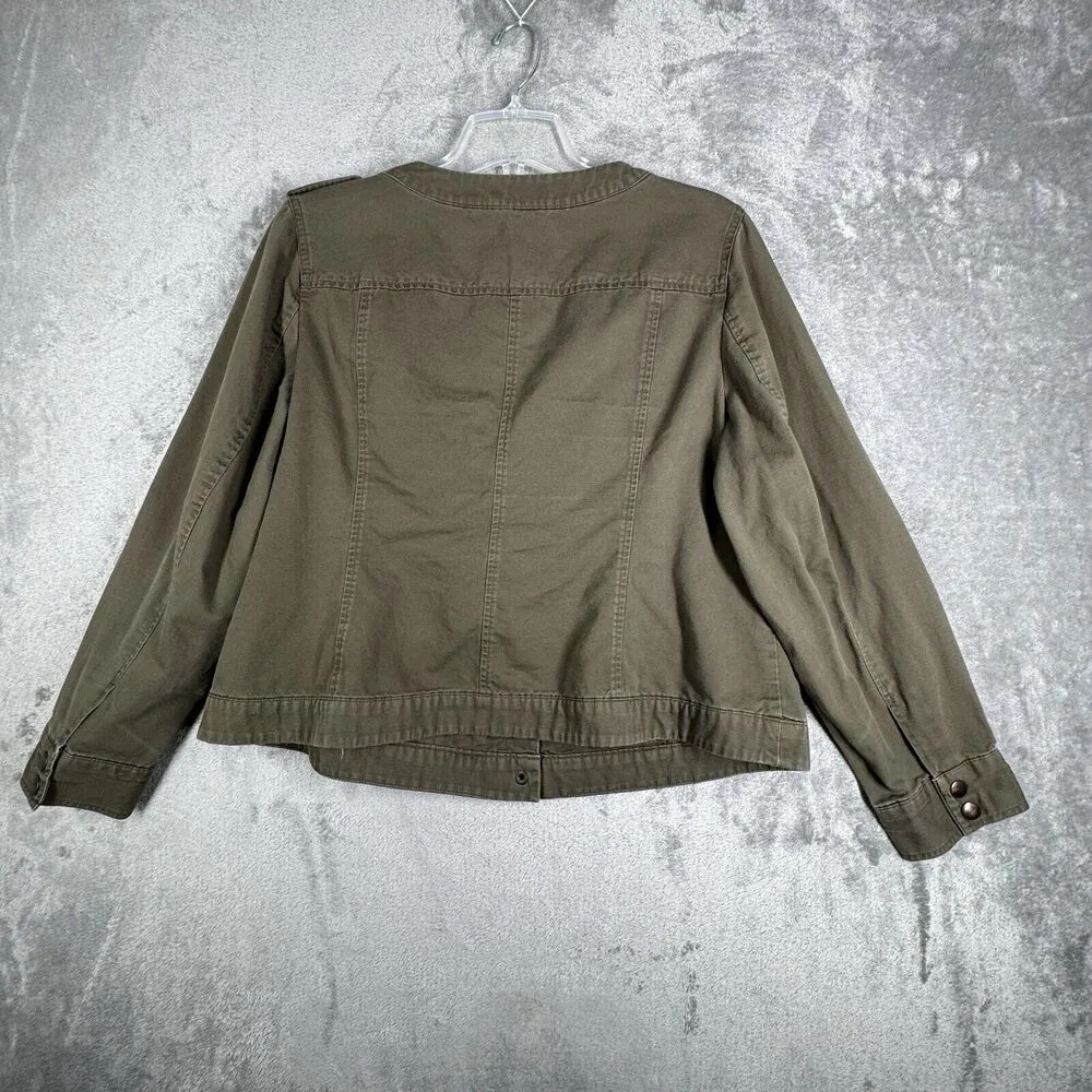 Liz Claiborne Jacket Womens 2X Army Green Casual Fatigue Jacket Military Utility - Image 3