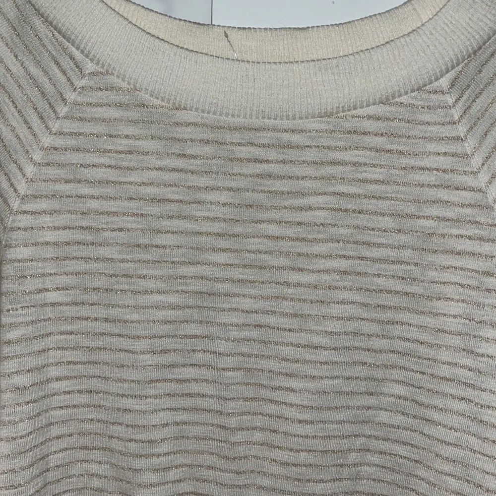 Aeropostale LLD Knit Long Sleeve Top Cream & Gold Stripe Women’s S Small - Image 2