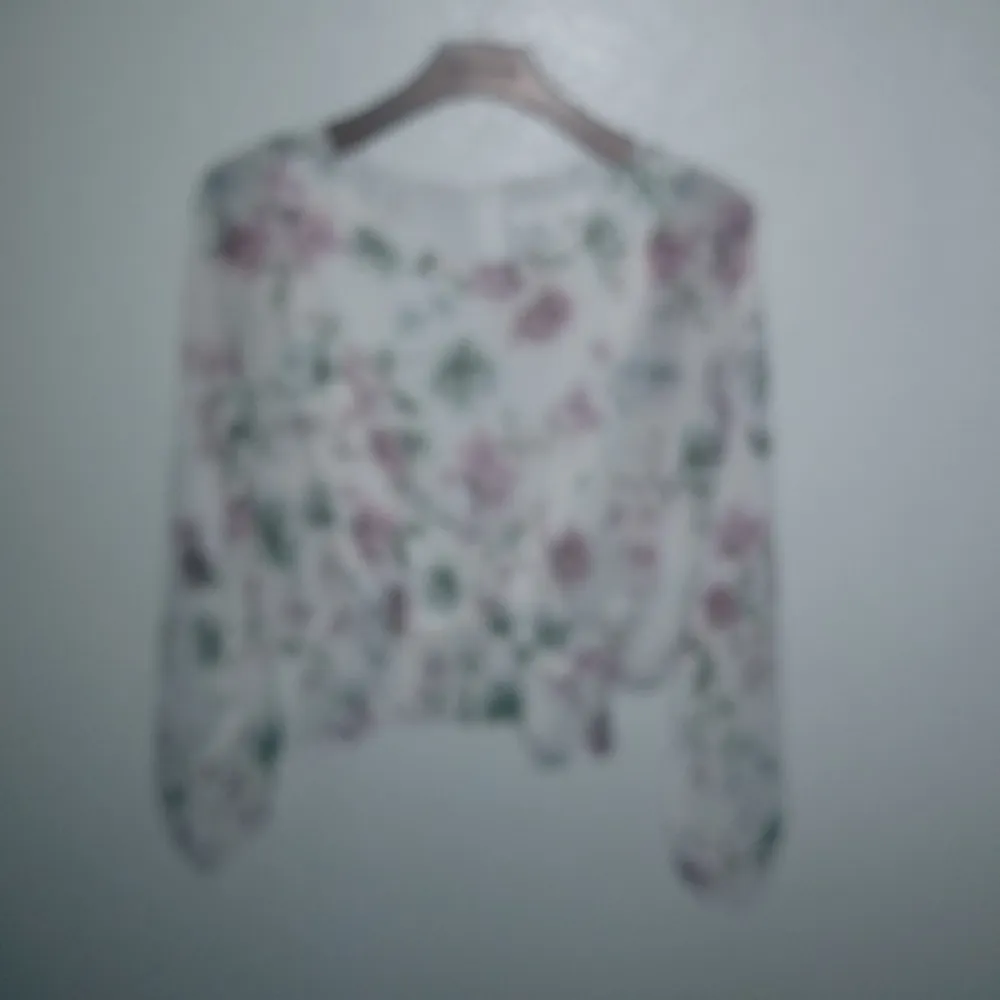 Olivaceous S Soft Floral Pink Green on White Bubble Hem Top - Image 4