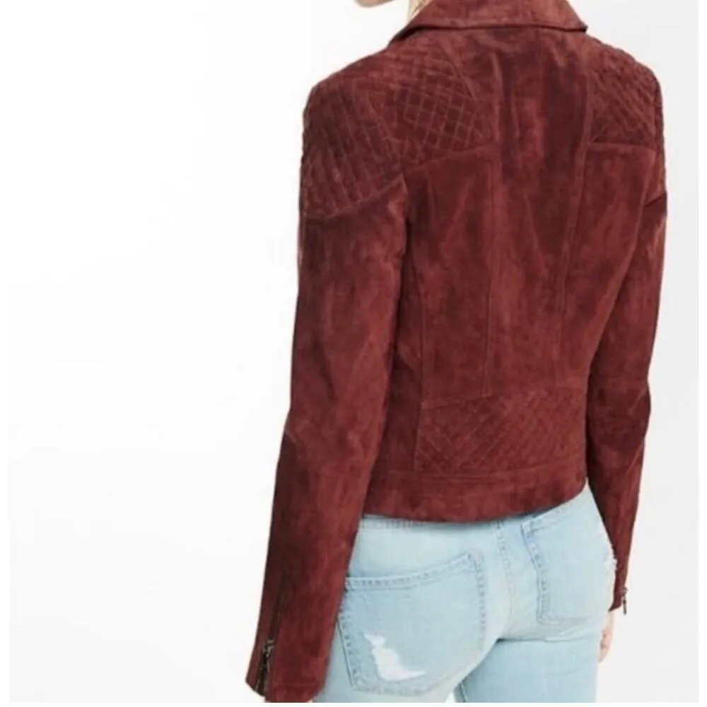 Womens Express Suede Motocycle Jacket S Wine Red Burgundy - Image 4