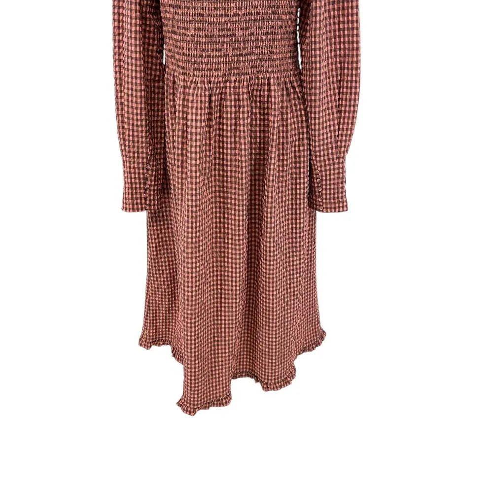 Scotch & Soda Smocked Seersucker‎ Plaid Midi Dress Coral Pink Size XL - Image 13