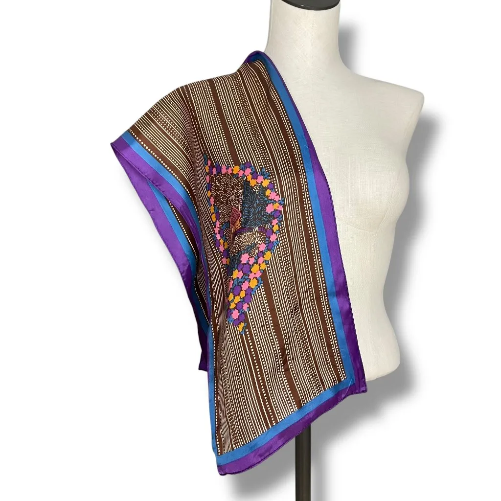 Vintage 1960s Striped Scarf Cottage Design House Striped Long Brown Unique Retro - Image 3