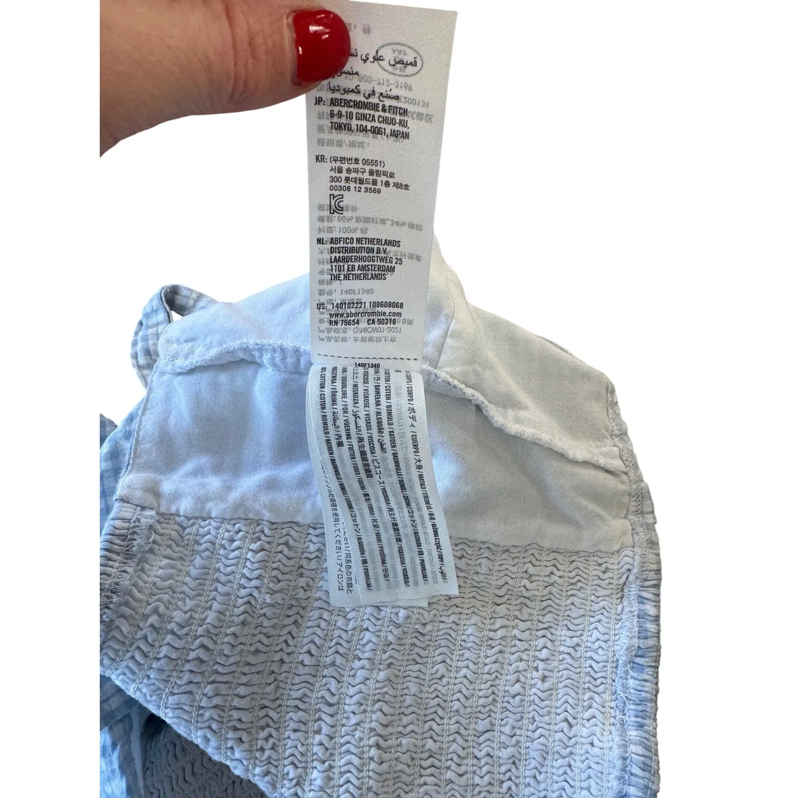 Abercrombie and Fitch Gingham Smocked Crop Top Blue White Size L Cottagecore - Image 4