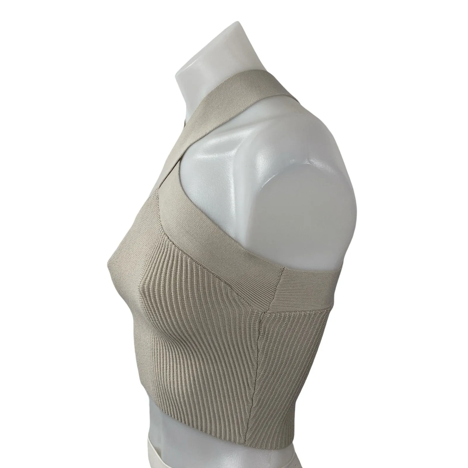 Aritzia Babaton Women's Beige Ribbed Knit Sculpt Sleeveless Crop Top Size XS - Image 3