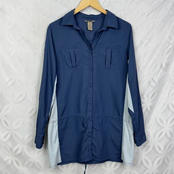 Duluth Trading Co Long Sleeve Button Down Tie Waist Nylon Top Size‎ M Blue Size M - Image 3