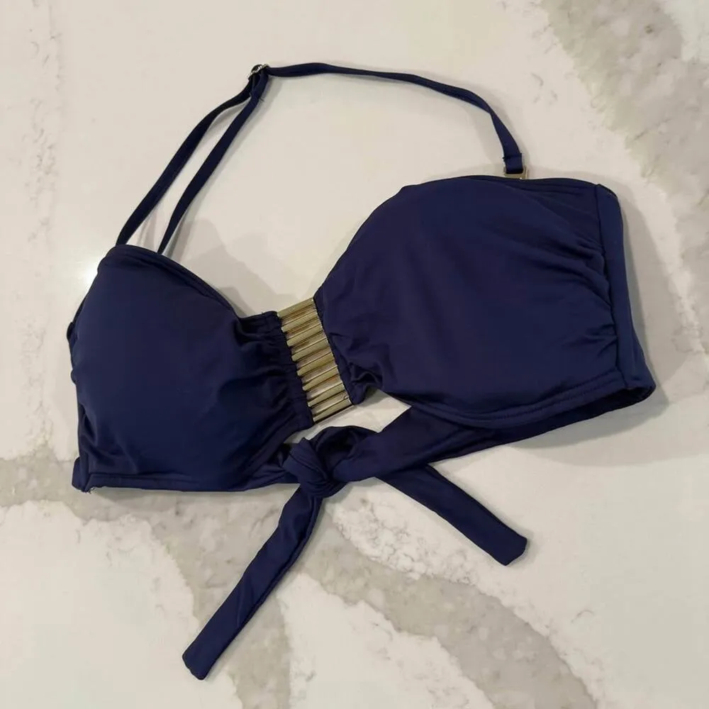 Vince Camuto Tube Bra Bandeau Bikini Top Metallic Hardware Womens Large NavyBlue - Image 2