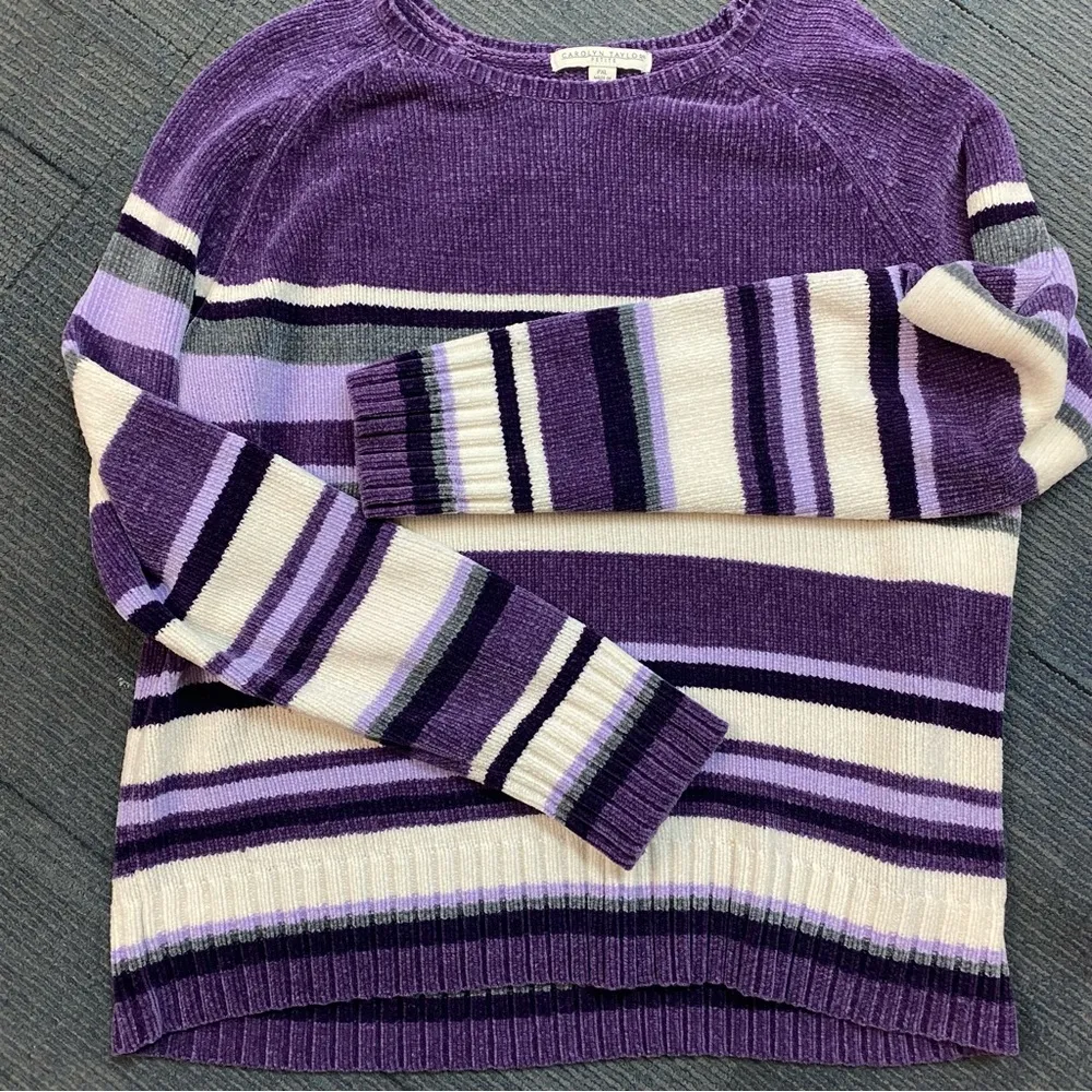 Carolyn Taylor Purple Striped Crew Neck Sweater - Image 6