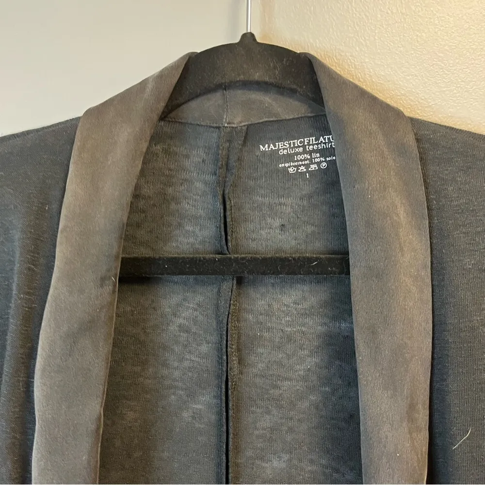 Majestic Filatures Cardigan Black 100% Linen Open Front Blazer Sz 1 (XS/S) EUC - Image 3