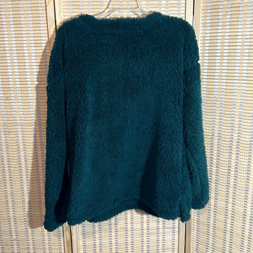Time and Tru Green Fuzzy Fleece Sweater Sequin Fox Head Christmas Holiday Large - Image 9