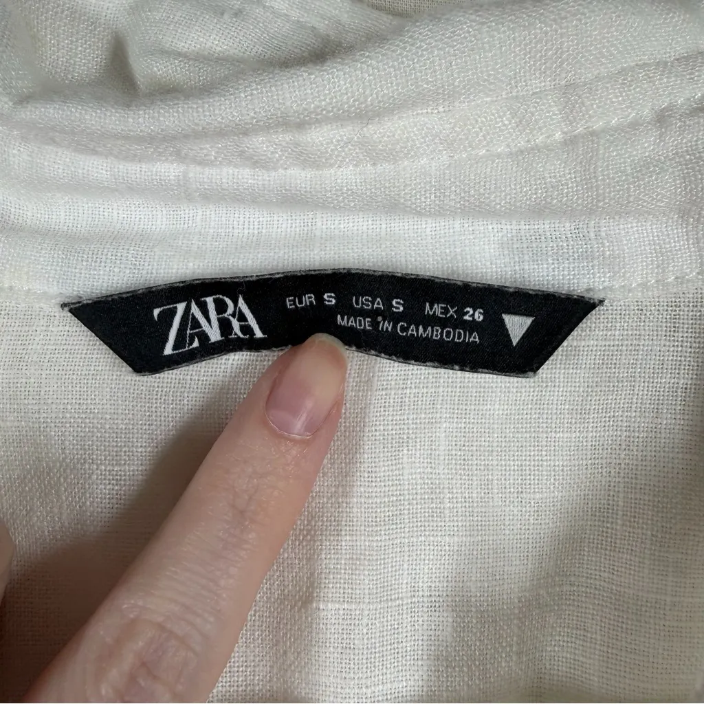 Zara White Linen Long Sleeve Button Down Top - Image 3