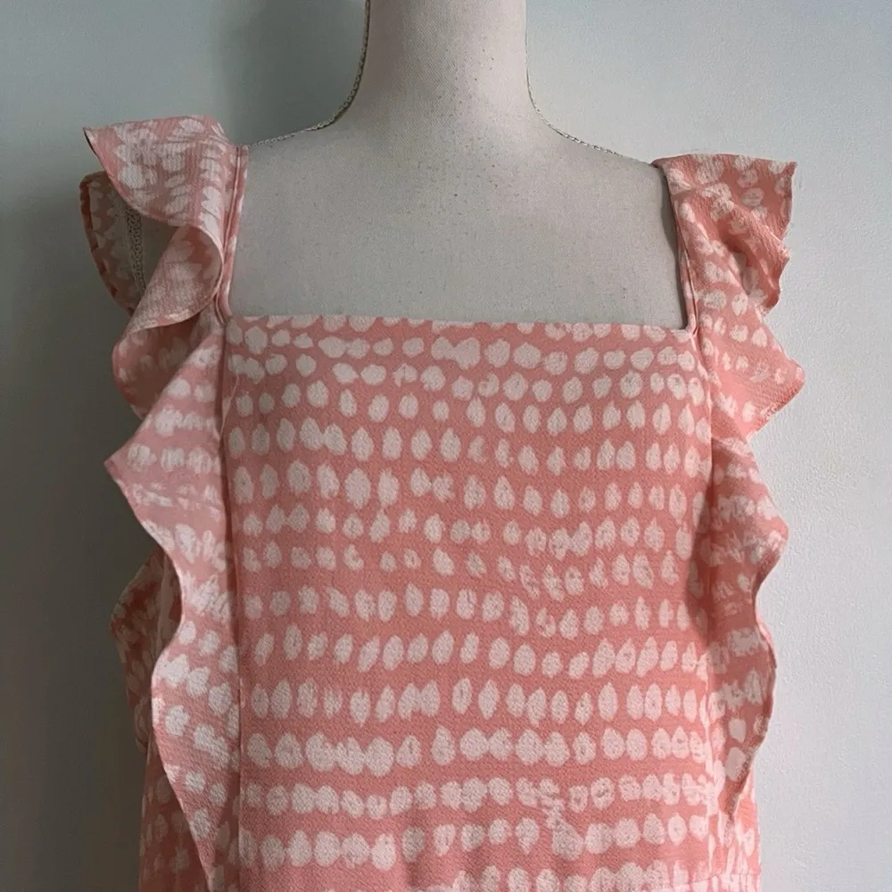 BCBG Paris • Light Pink Midi Ruffle Dress Square Neck White Size XXL - Image 4