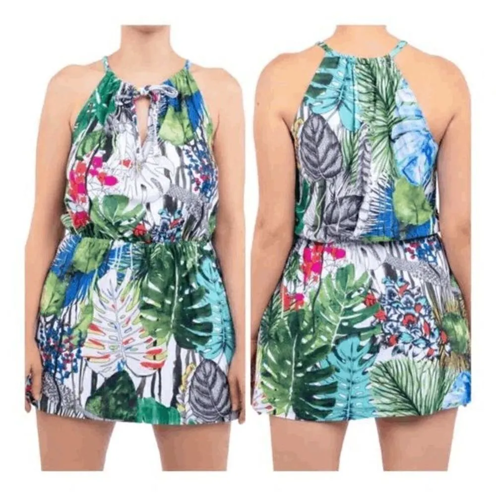 Christian Lacroix x Swiminista Carefree Mini Dress Jardin Exochic Print, Green T - Image 8