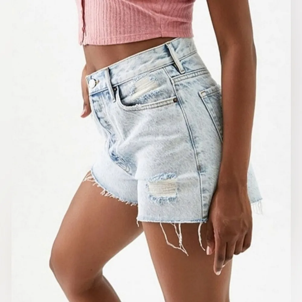 NWOT PacSun Rainbow🌈Ultra High Rise Buttonfly Vintage Shorts Distressed Raw Hem - Image 3