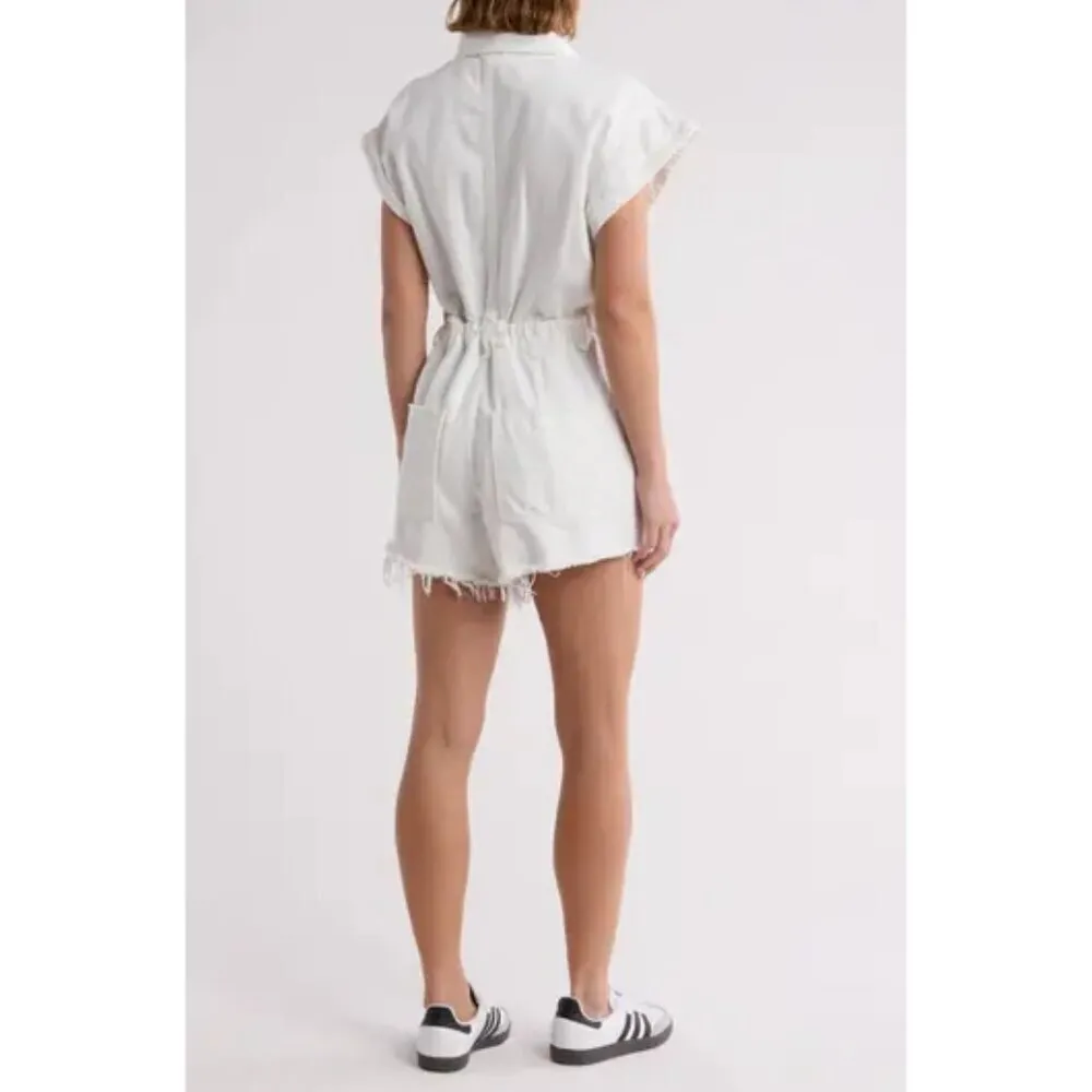 BLANKNYC Denim Raw Hem Romper in Wash Club Soda Size Small - Image 2