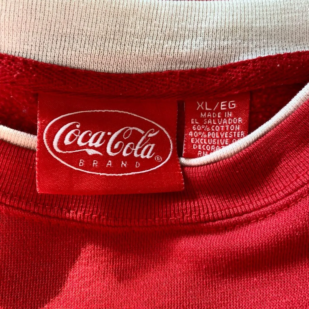 Vintage 1990s Coca Cola Red White Cotton Polar Bear Crewneck Sweater XL - Image 5