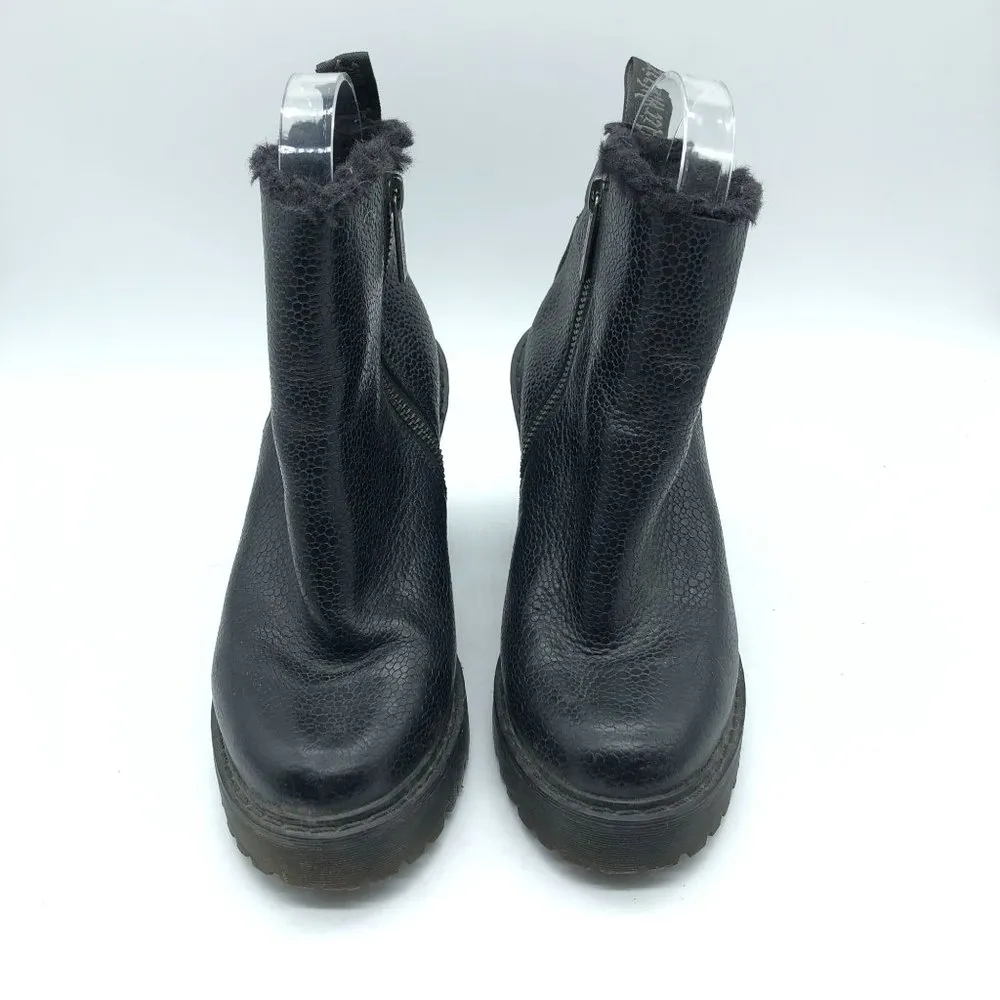 Dr Martens Magdalena Fur Lined Boots Block Heel Pebbled Leather Black Womens 5 - Image 2