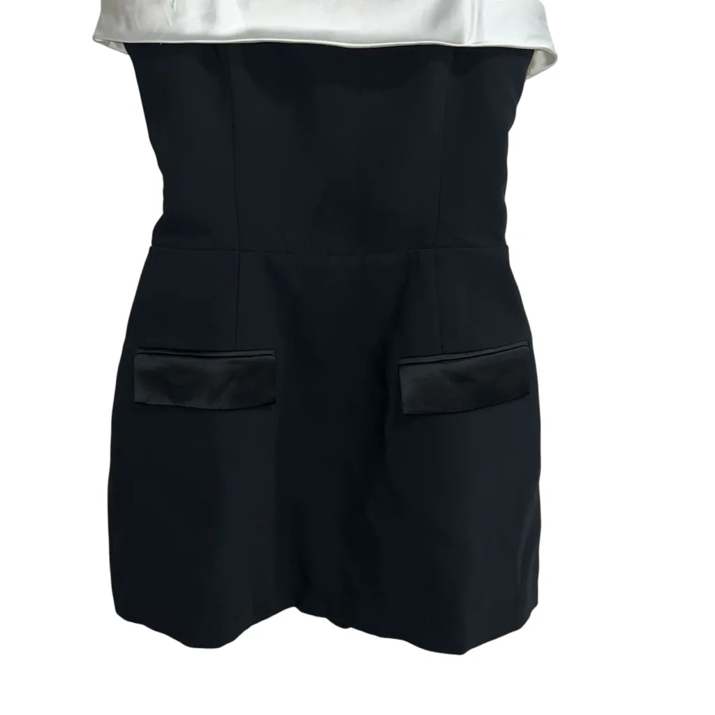 Amanda Uprichard Lucienne Strapless Skort Romper Dress In Black & Ivory - Image 6