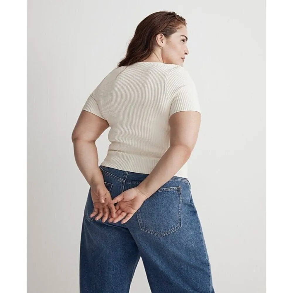 Madewell Ottoman Crop Sweater Tee in Bright Ivory XSmall New Womens Top - Image 9