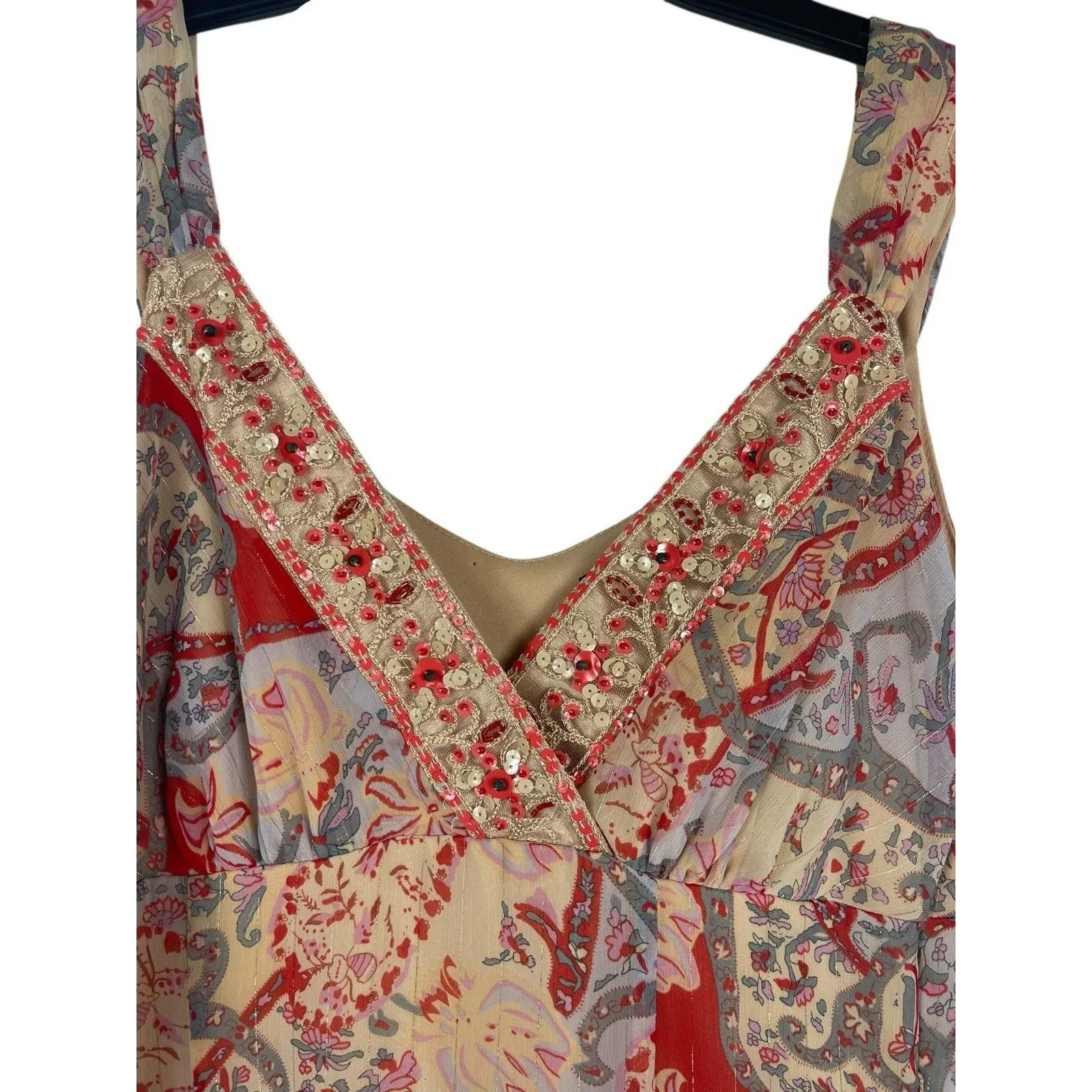 Y2K Boho Jonathan Martin Studio Paisley Embellished Festival Midi Dress 8 Sheer - Image 4