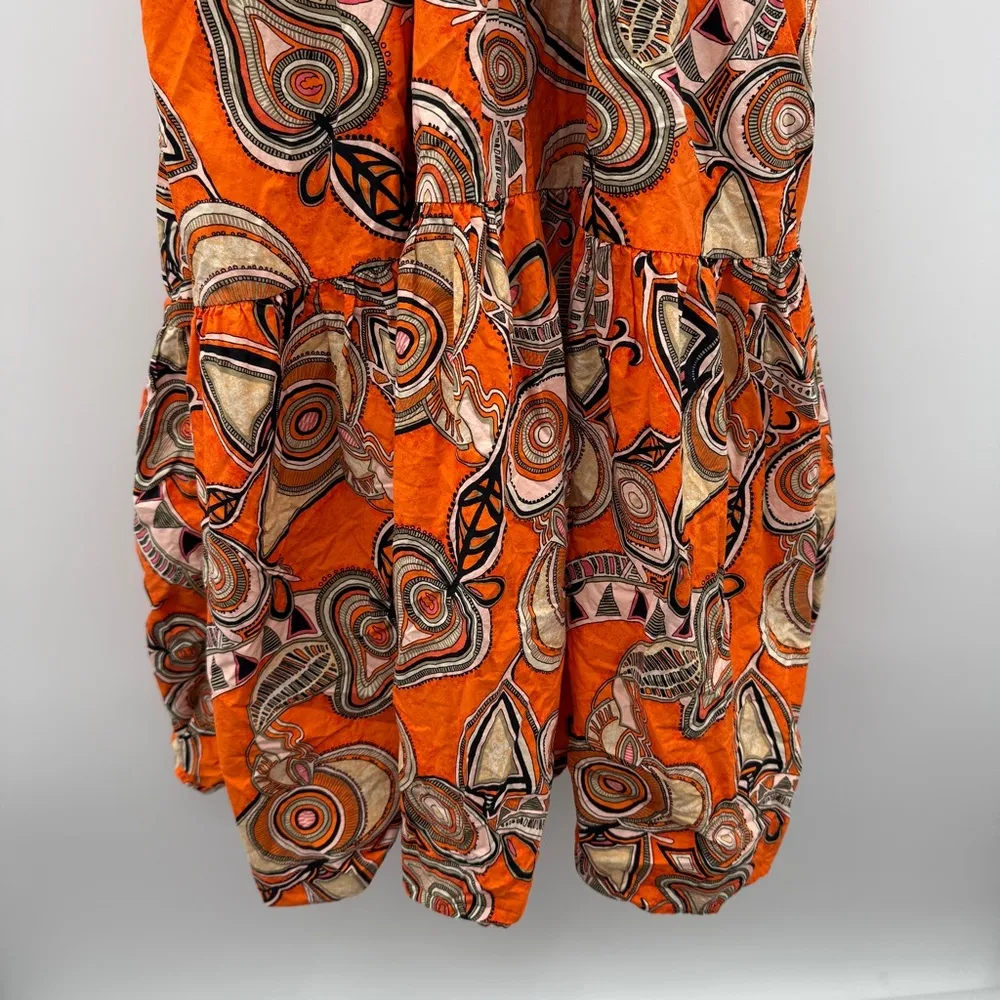RTR A.L.C. Alexandria Orange Multi Geometric Cut Out Knot Front Midi Dress Sz 6‎ - Image 6