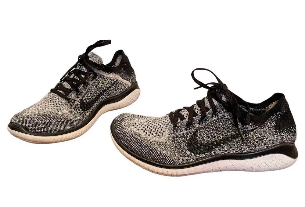 Nike Free Run Womens Flyknit Shoes Sz 7.5 Black White - Image 2