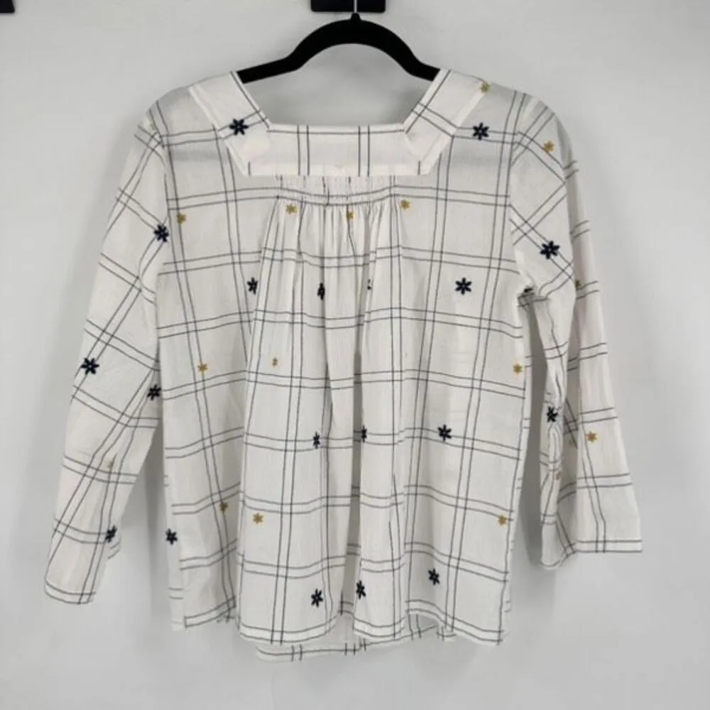 Madewell Embroidered Windowpane Square-Neck Button-Down‎ Top White White Wash XS - Image 11