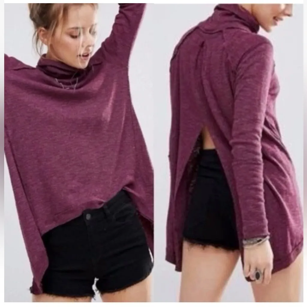 Free People We the Free Split Back Turtleneck Sweater Size Medium purple - Image 14
