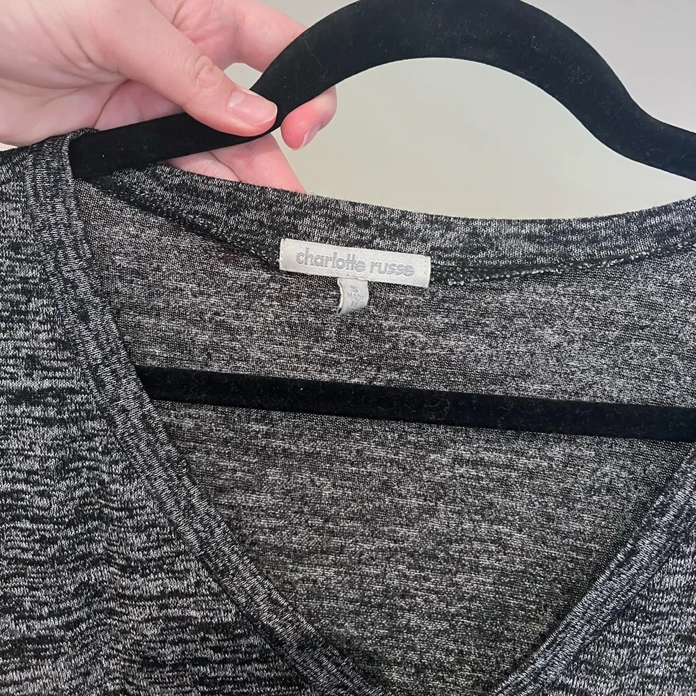 Charlotte Russe Gray V Neck Short Sleeve Top - Image 2