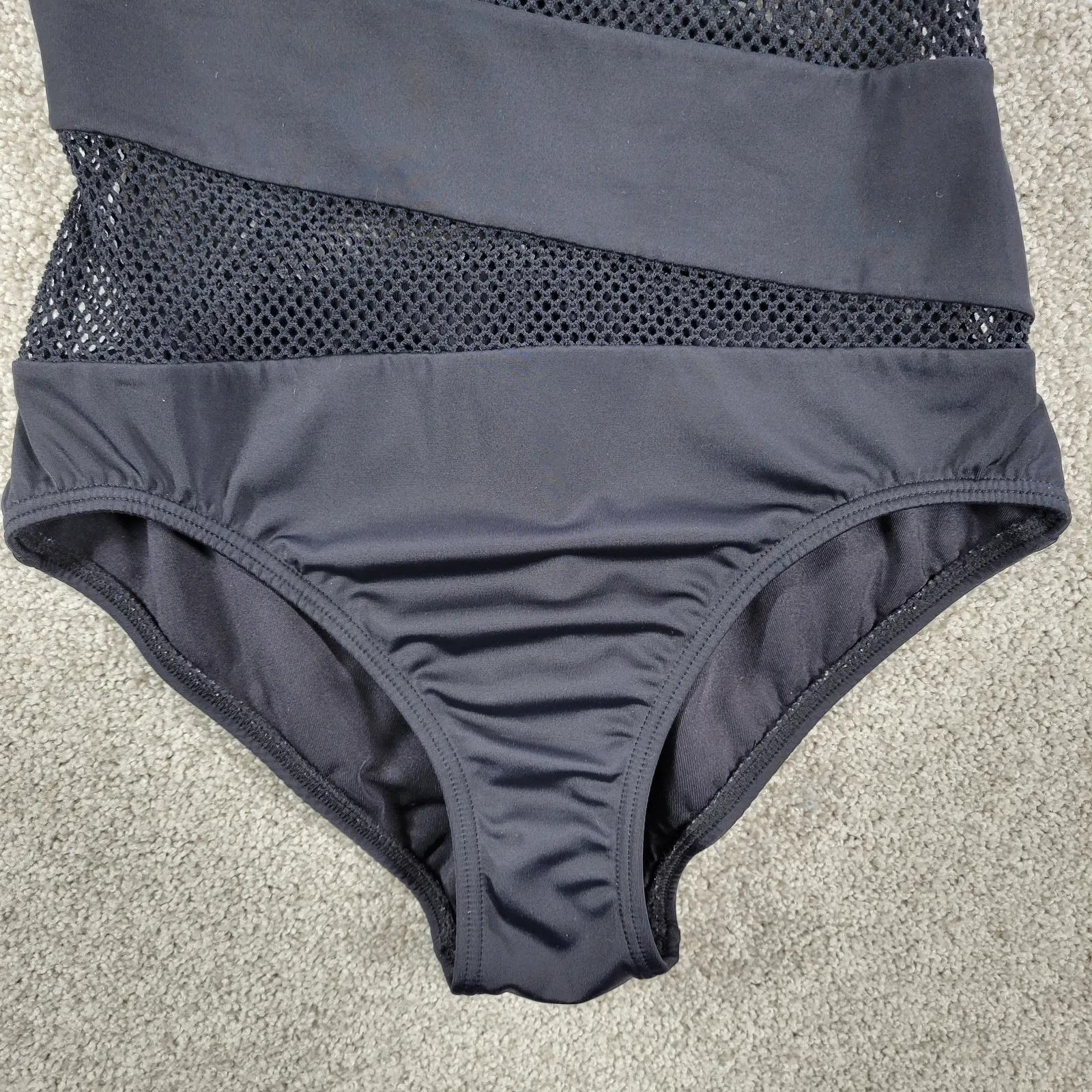 Carmen Marc Valvo One Piece Swimsuit Womens 6 Black Mesh Inset Cutout Swim Beach - Image 5