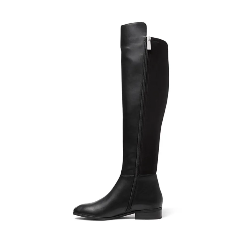 MK MICHAEL KORS BROMLEY BLACK Leather Stretch Knit Knee High Boots Sz 6 Side Zip - Image 2