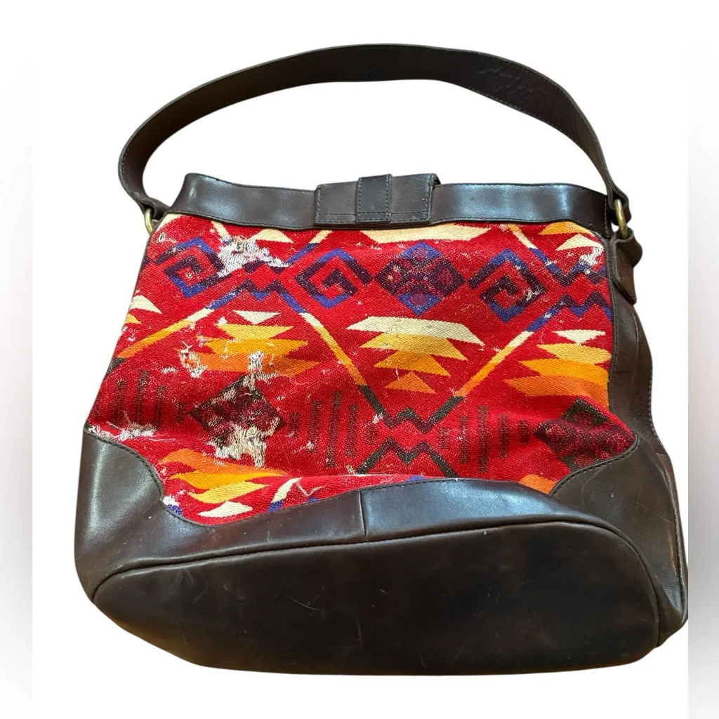 Vintage Pendleton Wool & Leather Crossbody – Southwestern Red Geometric - Image 2