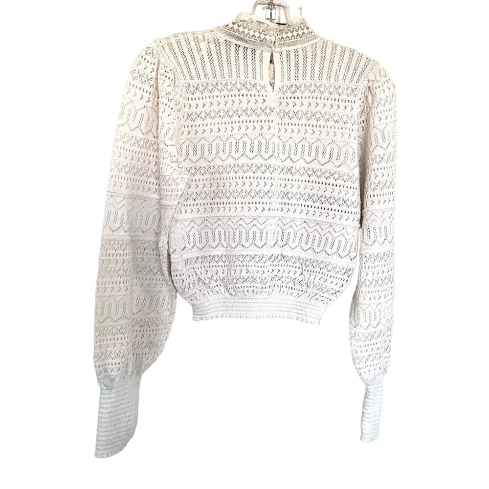 Zara ecru lace knit pointell open knit sweater size Large - Image 6
