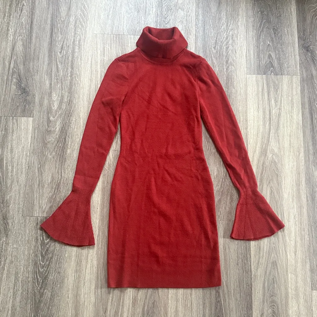 Lovers + Friends Rich Red Knit Turtleneck Unstoppable Dress Small Rust - Image 2