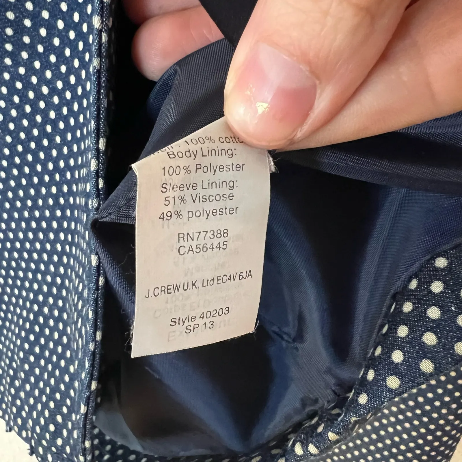 J. Crew navy blue polka dot schoolboy blazer in cotton 6 - Image 5