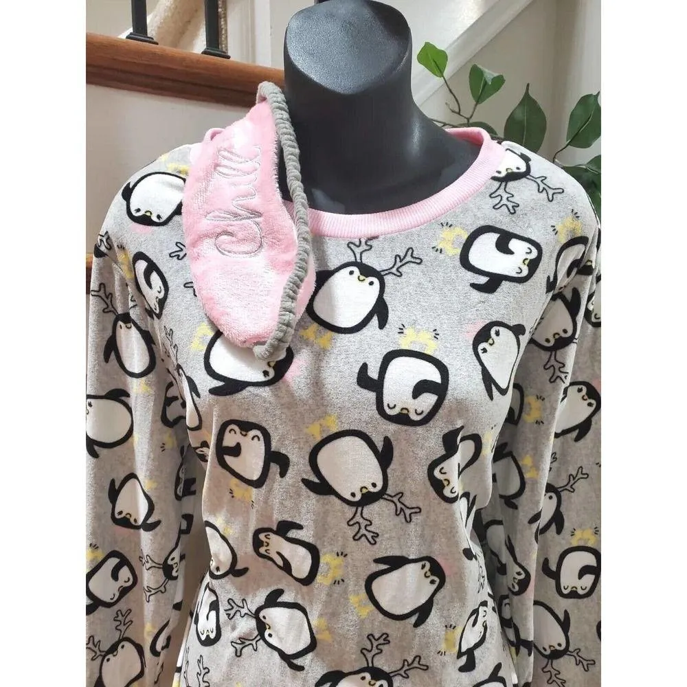 Holiday Time Women's Gray Cotton Long Sleeve Top Shirt & Trouser 2 Piece Set M - Image 2