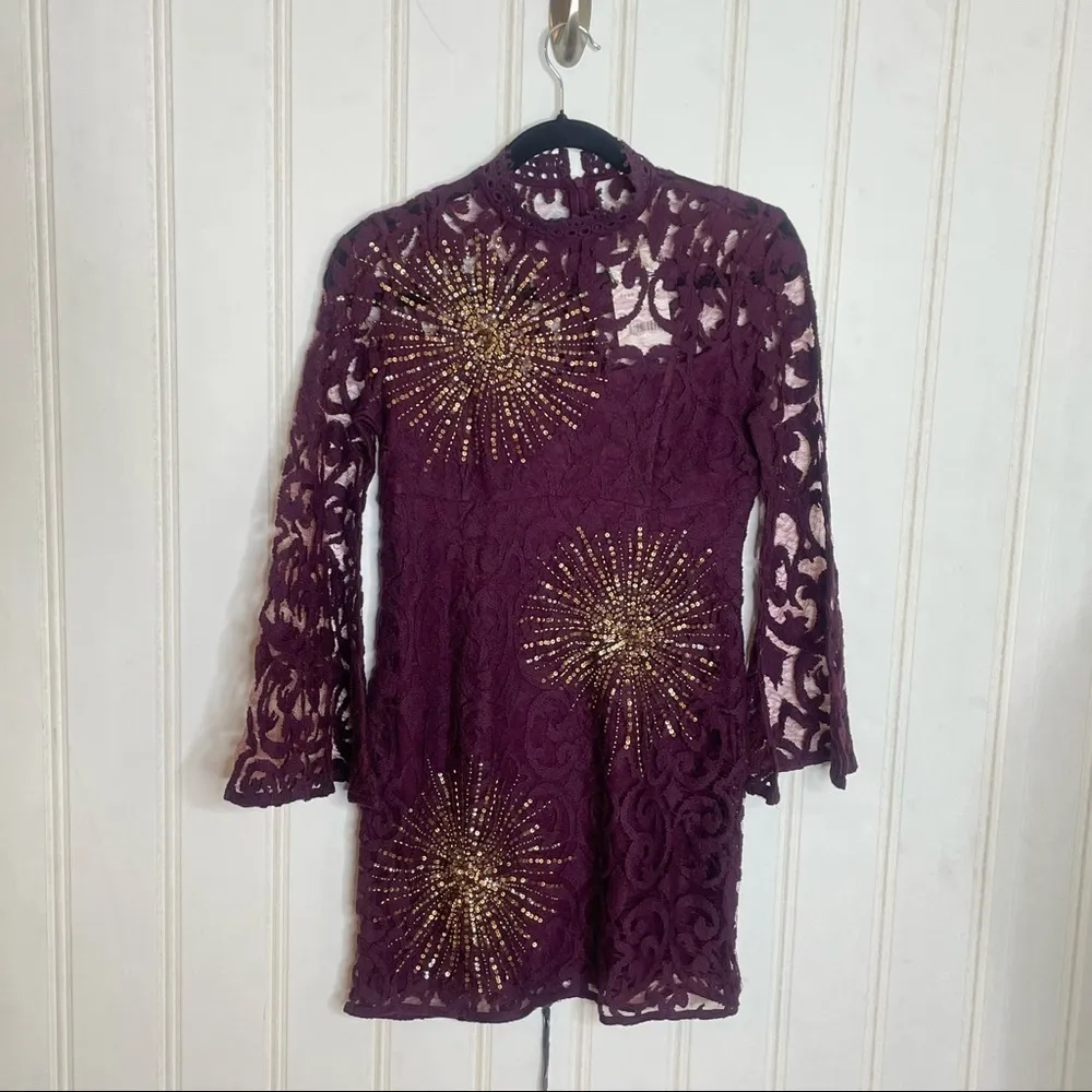 NEW Free People North Star Mini Dress Plum Lace Sz 2 -810 - Image 4