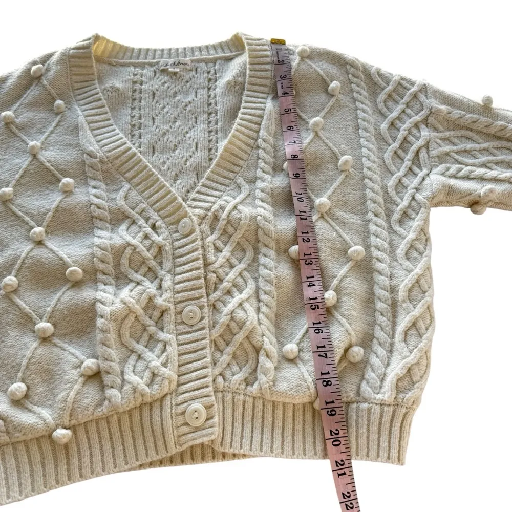 FOR LOVE & LEMONS Florentina Button Down Cardigan Cream Size Small Bobble Ball S - Image 15